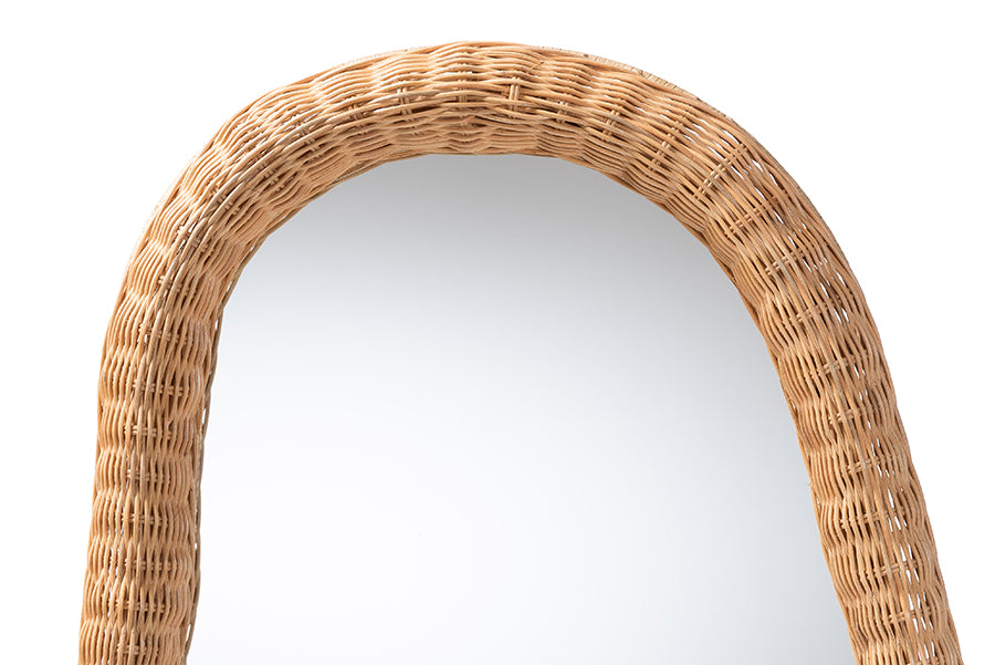 bali & pari Ulrica Natural Rattan Wall Mirror - Handwoven Wicker Irregular Shape Accent Mirror for Living Room, Bedroom, or Entryway