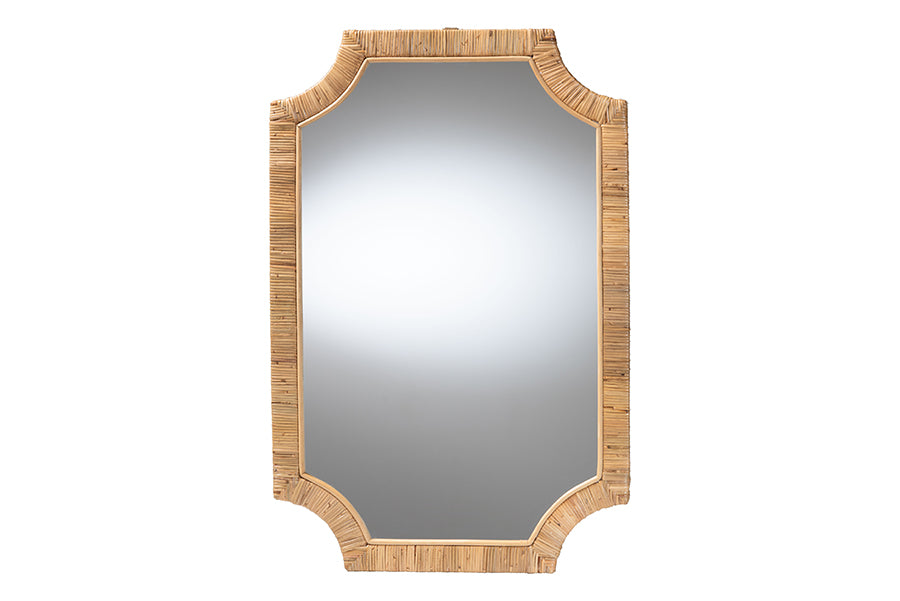bali & pari Thiago Natural Rattan Wall Mirror - Handwoven Wicker Rectangle Mirror with Scalloped Corners, Coastal Boho Wall Decor for Entryway, Bedroom, or Living Room