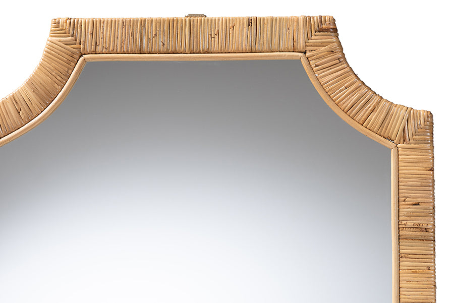 bali & pari Thiago Natural Rattan Wall Mirror - Handwoven Wicker Rectangle Mirror with Scalloped Corners, Coastal Boho Wall Decor for Entryway, Bedroom, or Living Room
