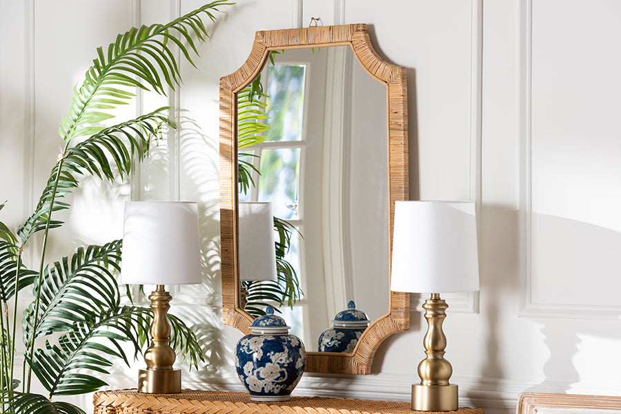 bali & pari Thiago Natural Rattan Wall Mirror - Handwoven Wicker Rectangle Mirror with Scalloped Corners, Coastal Boho Wall Decor for Entryway, Bedroom, or Living Room