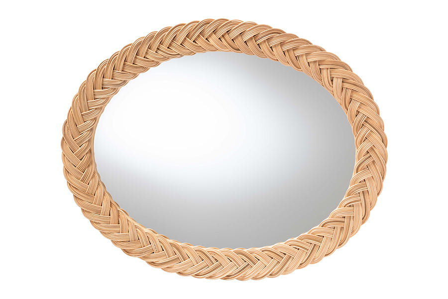 bali & pari Nara Natural Rattan Wall Mirror - Handwoven Braided Wicker Frame, Coastal Boho Wall Decor for Entryway, Bedroom, or Living Room, Oval