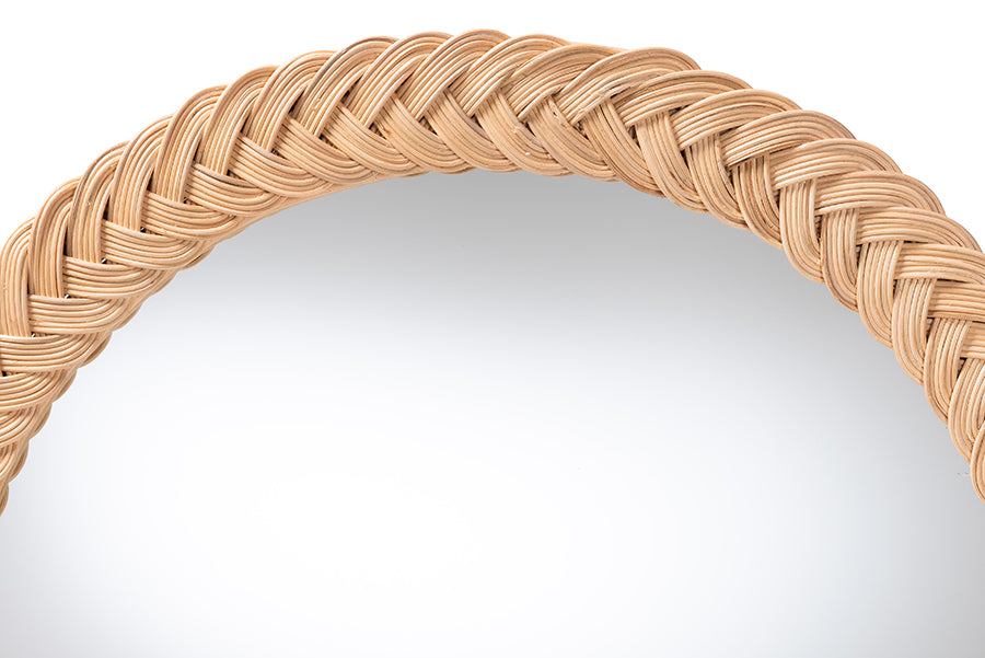 bali & pari Nara Natural Rattan Wall Mirror - Handwoven Braided Wicker Frame, Coastal Boho Wall Decor for Entryway, Bedroom, or Living Room, Round