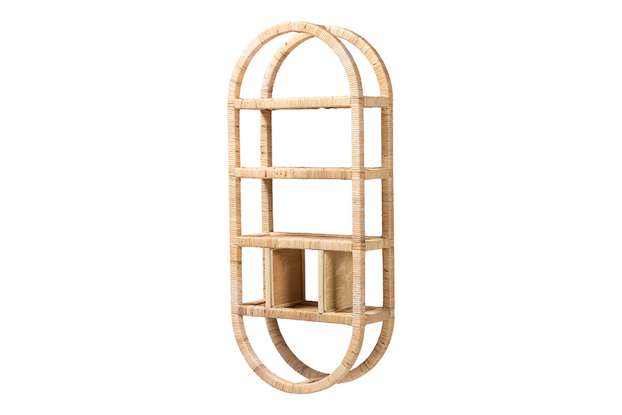 bali & pari Labonita Natural Rattan Wall Shelf - 3-Tier Wall-Mounted Display Unit with Arching Frame for Entryway, Living Room, or Bathroom