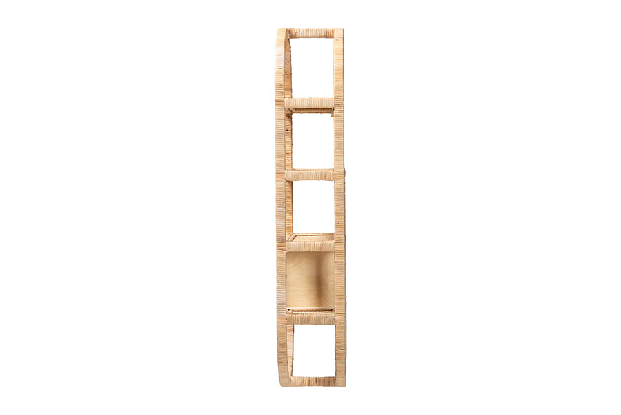 bali & pari Labonita Natural Rattan Wall Shelf - 3-Tier Wall-Mounted Display Unit with Arching Frame for Entryway, Living Room, or Bathroom