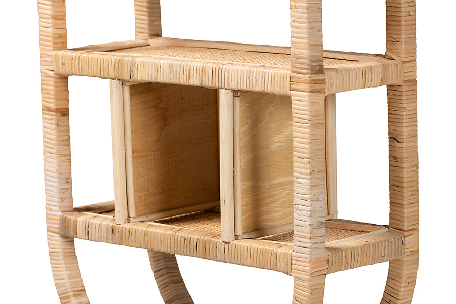 bali & pari Labonita Natural Rattan Wall Shelf - 3-Tier Wall-Mounted Display Unit with Arching Frame for Entryway, Living Room, or Bathroom