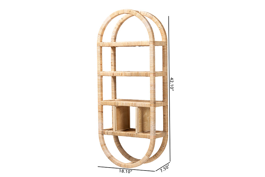 bali & pari Labonita Natural Rattan Wall Shelf - 3-Tier Wall-Mounted Display Unit with Arching Frame for Entryway, Living Room, or Bathroom
