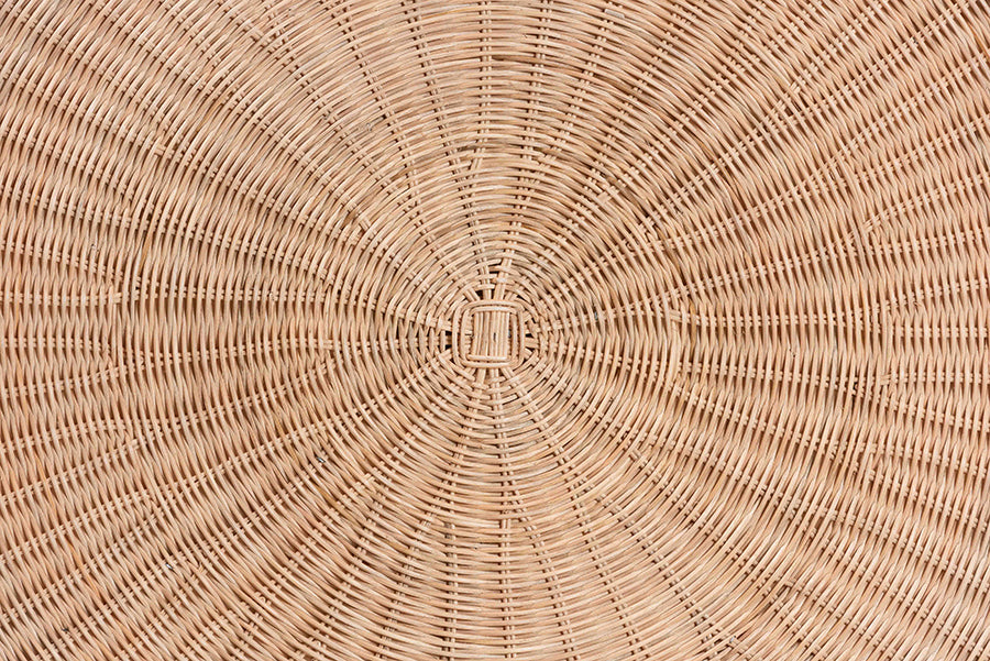 bali & pari Latoya Natural Rattan Coffee Table - Handwoven Round Wicker Table with Scalloped Apron and Lower Shelf, Coastal Boho Living Room Accent Furniture