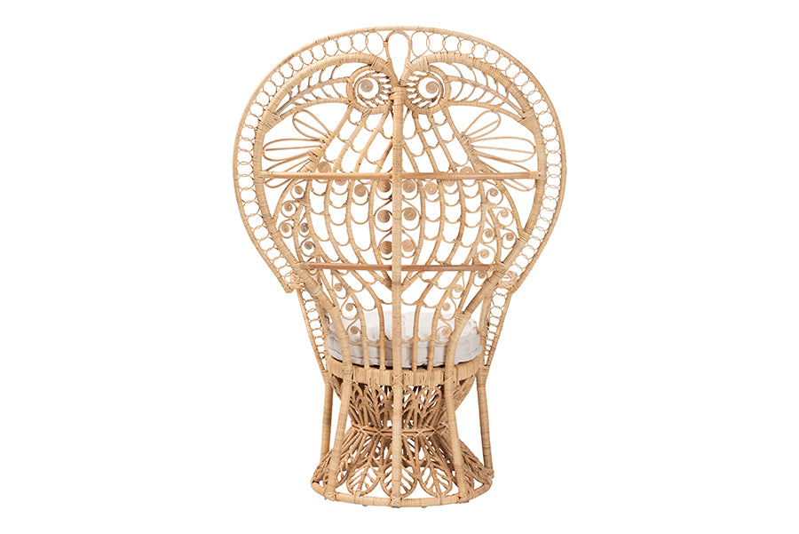 bali & pari Kimiko Natural Rattan Peacock Chair with Cushion - Handwoven Wicker Accent Chair with Fan Backrest, Boho Coastal Statement Seating for Living Room or Event