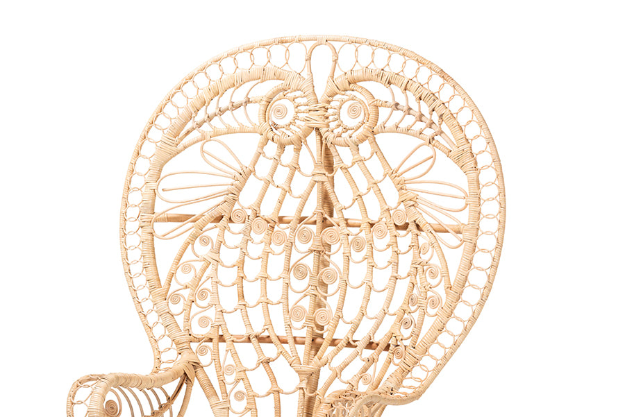bali & pari Kimiko Natural Rattan Peacock Chair with Cushion - Handwoven Wicker Accent Chair with Fan Backrest, Boho Coastal Statement Seating for Living Room or Event