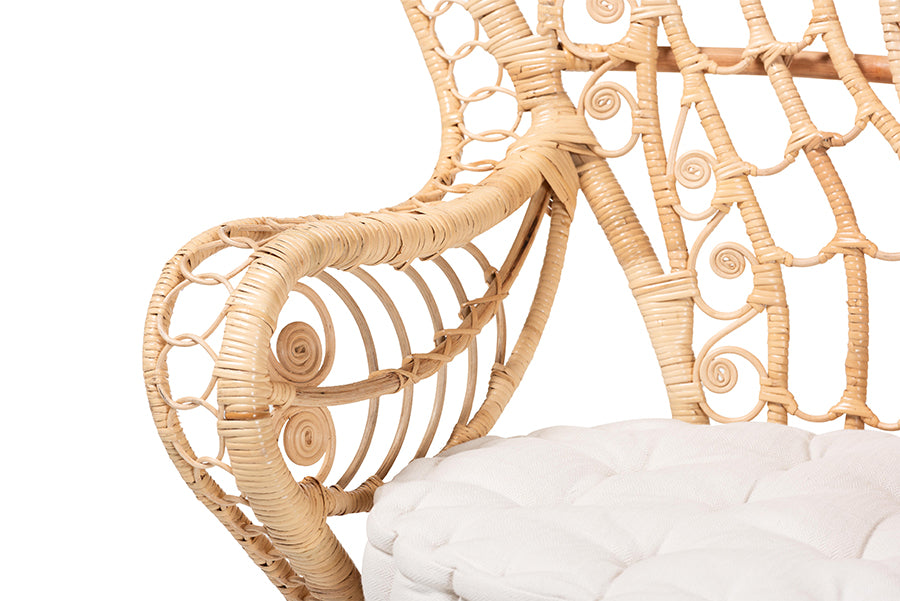bali & pari Kimiko Natural Rattan Peacock Chair with Cushion - Handwoven Wicker Accent Chair with Fan Backrest, Boho Coastal Statement Seating for Living Room or Event