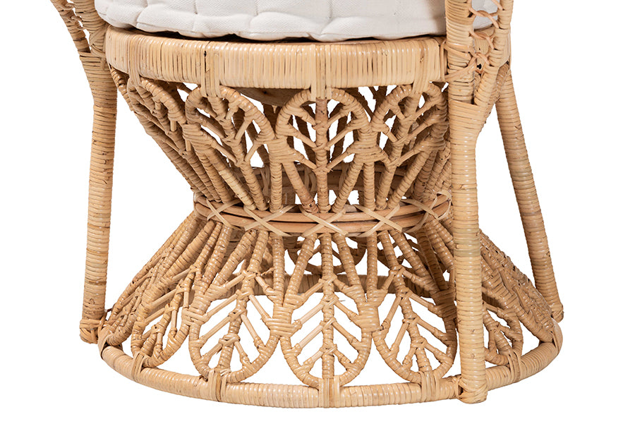 bali & pari Kimiko Natural Rattan Peacock Chair with Cushion - Handwoven Wicker Accent Chair with Fan Backrest, Boho Coastal Statement Seating for Living Room or Event