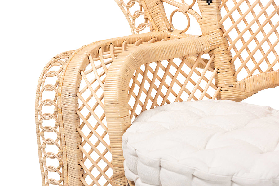bali & pari Nafisa Natural Rattan Peacock Chair - Handwoven Wicker Accent Chair with Fan Backrest and Removable Cushion, Boho Coastal Accent Seating for Living Room or Events
