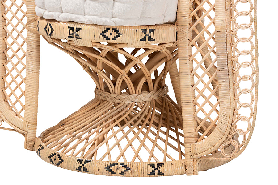 bali & pari Nafisa Natural Rattan Peacock Chair - Handwoven Wicker Accent Chair with Fan Backrest and Removable Cushion, Boho Coastal Accent Seating for Living Room or Events