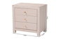 Baxton Studio Javianne End Table with Striped Faux Leather - 3-Drawer Storage Cabinet with Gold Knobs