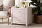 Baxton Studio Javianne End Table with Striped Faux Leather - 3-Drawer Storage Cabinet with Gold Knobs