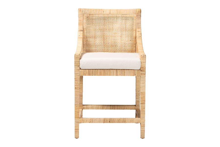 bali & pari Alexis Natural Rattan Counter Stool - Handcrafted Wingback Counter Chair with Woven Back and Removable Seat Cushion, Coastal Boho Style Seating for Kitchen Island or Dining Area