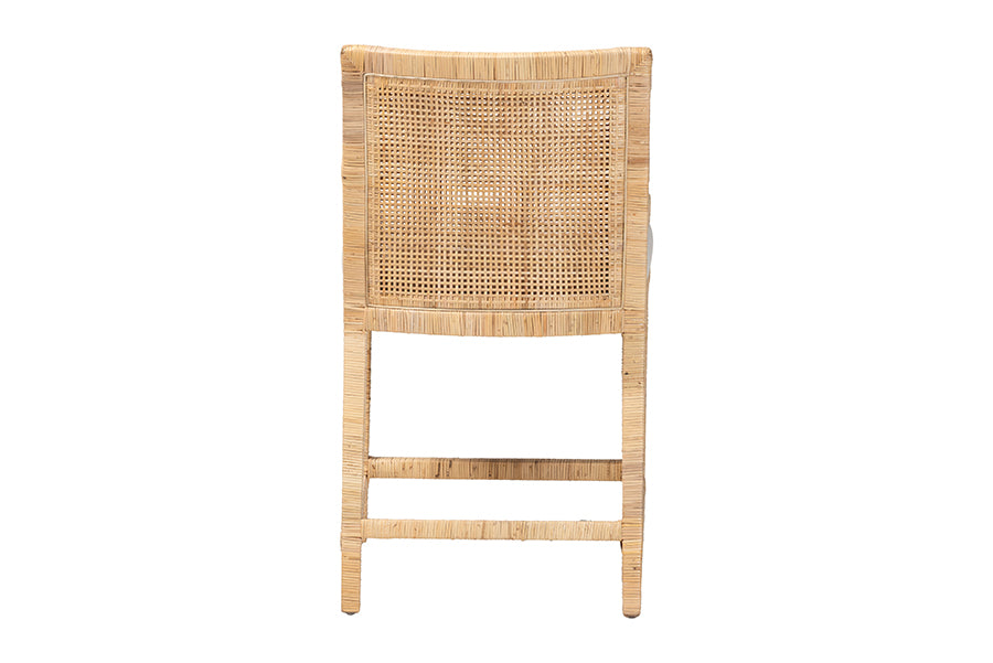 bali & pari Alexis Natural Rattan Counter Stool - Handcrafted Wingback Counter Chair with Woven Back and Removable Seat Cushion, Coastal Boho Style Seating for Kitchen Island or Dining Area