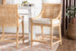 bali & pari Alexis Natural Rattan Counter Stool - Handcrafted Wingback Counter Chair with Woven Back and Removable Seat Cushion, Coastal Boho Style Seating for Kitchen Island or Dining Area
