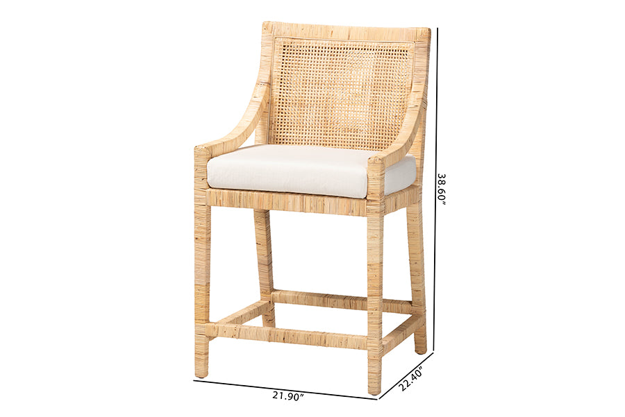bali & pari Alexis Natural Rattan Counter Stool - Handcrafted Wingback Counter Chair with Woven Back and Removable Seat Cushion, Coastal Boho Style Seating for Kitchen Island or Dining Area