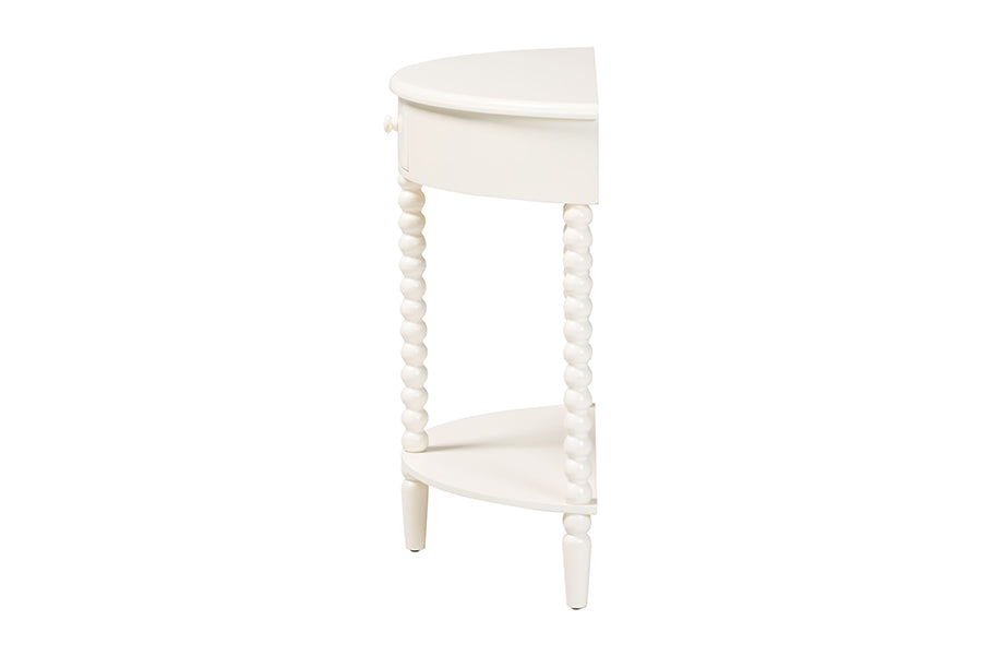 Baxton Studio Raynera Bobbin-Leg Demilune Console Table - Half-Moon Accent Table with 1 Drawer and Open Shelf, Cottage Farmhouse Entryway or Living Room Furniture