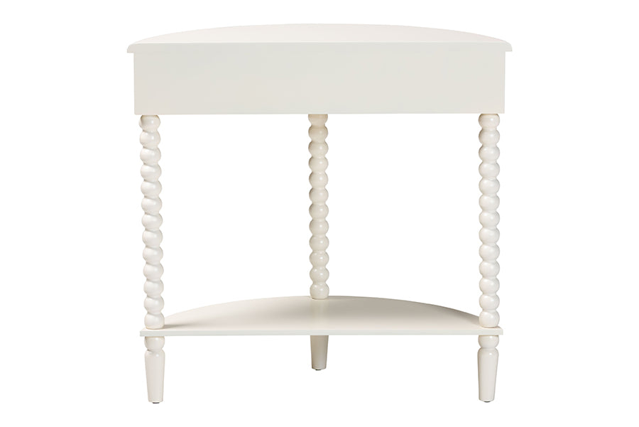 Baxton Studio Raynera Bobbin-Leg Demilune Console Table - Half-Moon Accent Table with 1 Drawer and Open Shelf, Cottage Farmhouse Entryway or Living Room Furniture