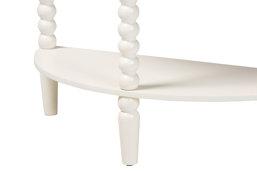 Baxton Studio Raynera Bobbin-Leg Demilune Console Table - Half-Moon Accent Table with 1 Drawer and Open Shelf, Cottage Farmhouse Entryway or Living Room Furniture