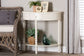 Baxton Studio Raynera Bobbin-Leg Demilune Console Table - Half-Moon Accent Table with 1 Drawer and Open Shelf, Cottage Farmhouse Entryway or Living Room Furniture