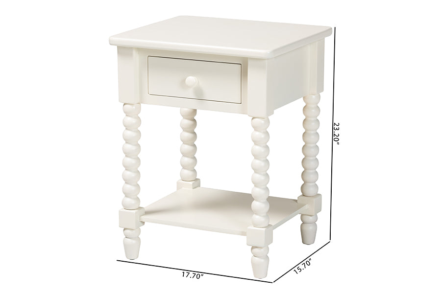 Baxton Studio Raynera End Table with Bobbin Legs - 1-Drawer Accent Table with Spindle Turned Legs and Open Shelf, Cottage Farmhouse Style Side Table for Living Room