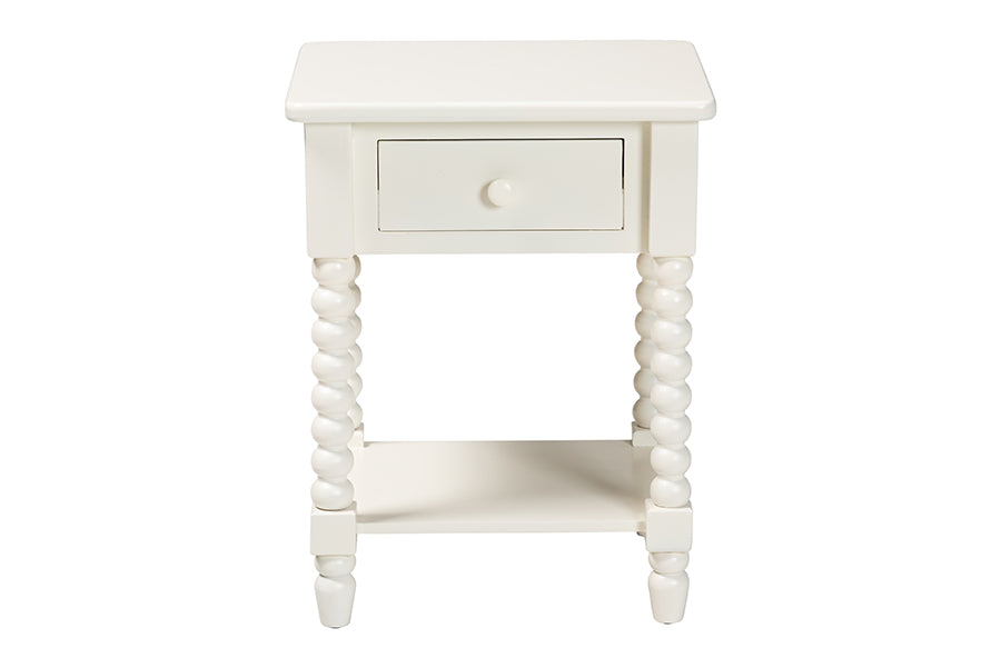 Baxton Studio Raynera End Table with Bobbin Legs - 1-Drawer Accent Table with Spindle Turned Legs and Open Shelf, Cottage Farmhouse Style Side Table for Living Room