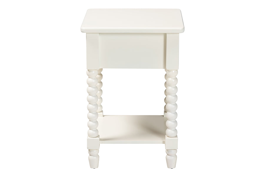 Baxton Studio Raynera End Table with Bobbin Legs - 1-Drawer Accent Table with Spindle Turned Legs and Open Shelf, Cottage Farmhouse Style Side Table for Living Room