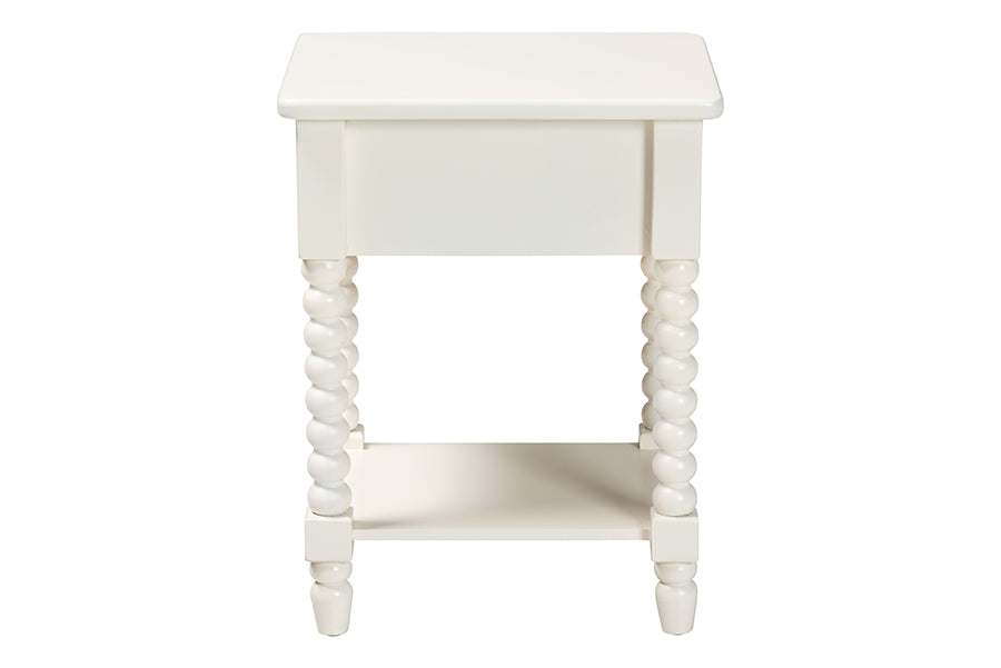 Baxton Studio Raynera End Table with Bobbin Legs - 1-Drawer Accent Table with Spindle Turned Legs and Open Shelf, Cottage Farmhouse Style Side Table for Living Room