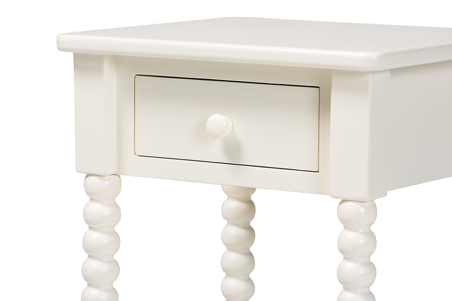 Baxton Studio Raynera End Table with Bobbin Legs - 1-Drawer Accent Table with Spindle Turned Legs and Open Shelf, Cottage Farmhouse Style Side Table for Living Room