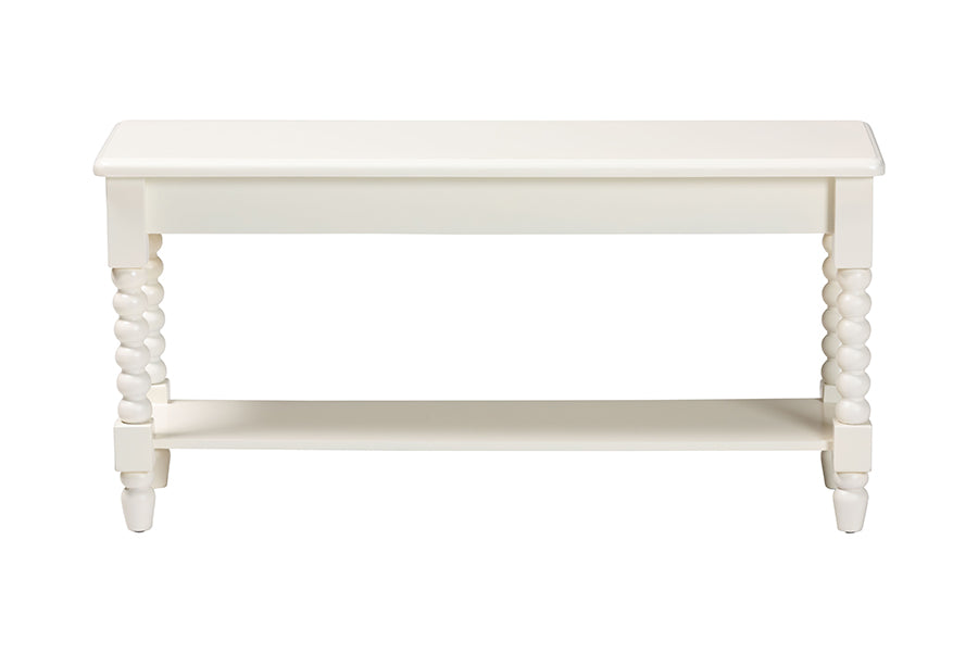 Baxton Studio Bayard Accent Bench with Bobbin Legs - Spindle Leg Entryway Bench with Shelf, Cottage Farmhouse Style Hallway or Mudroom Seating
