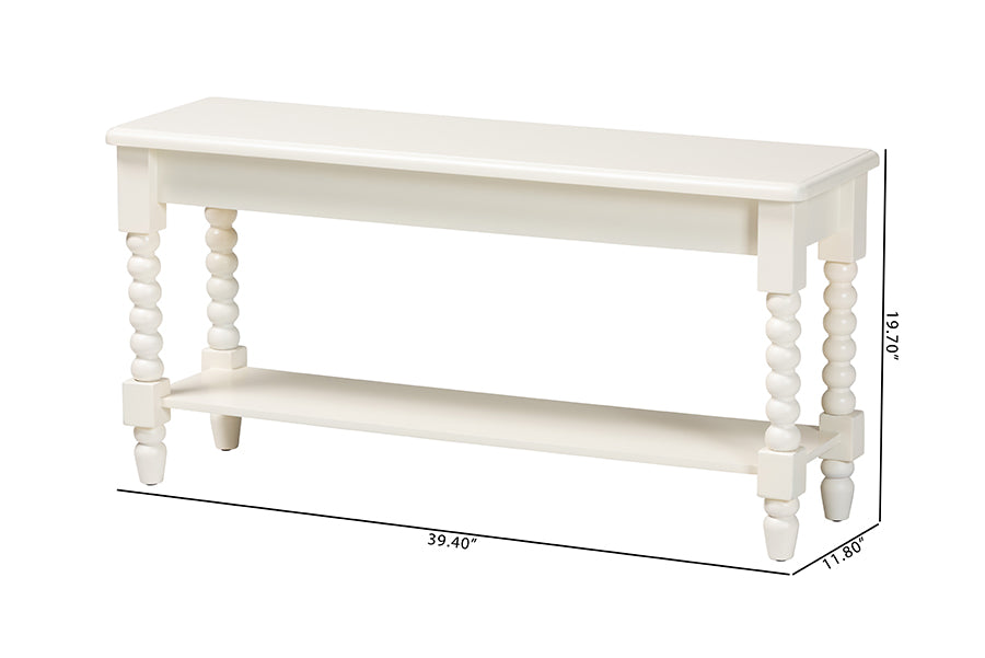 Baxton Studio Bayard Accent Bench with Bobbin Legs - Spindle Leg Entryway Bench with Shelf, Cottage Farmhouse Style Hallway or Mudroom Seating