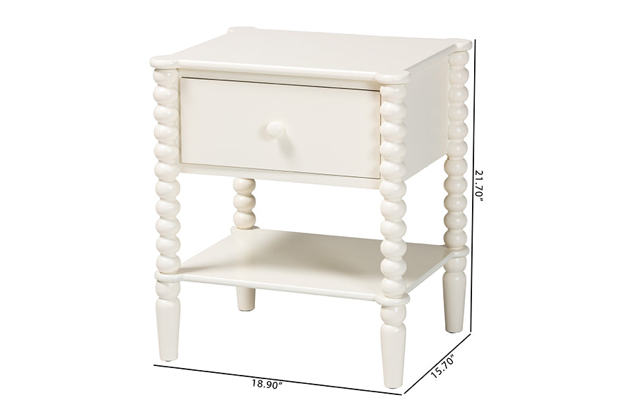 Baxton Studio Rimona End Table with Bobbin Legs - 1-Drawer Accent Table with Spindle Turned Legs and Open Shelf, Cottage Farmhouse Style Side Table for Living Room