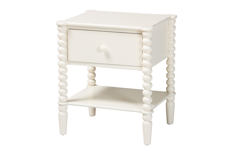 Baxton Studio Rimona End Table with Bobbin Legs - 1-Drawer Accent Table with Spindle Turned Legs and Open Shelf, Cottage Farmhouse Style Side Table for Living Room