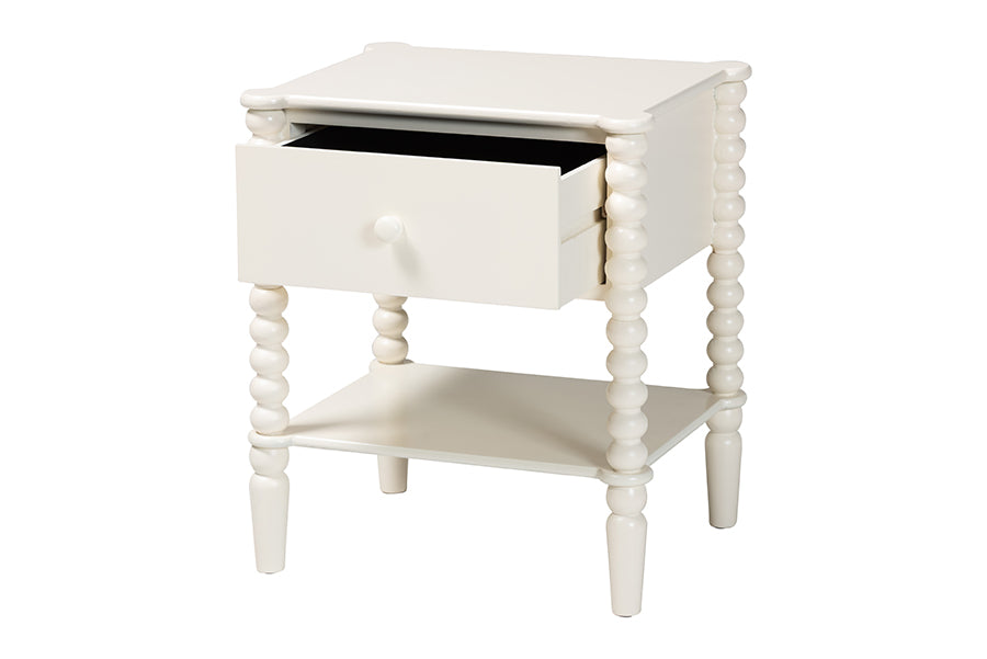 Baxton Studio Rimona End Table with Bobbin Legs - 1-Drawer Accent Table with Spindle Turned Legs and Open Shelf, Cottage Farmhouse Style Side Table for Living Room