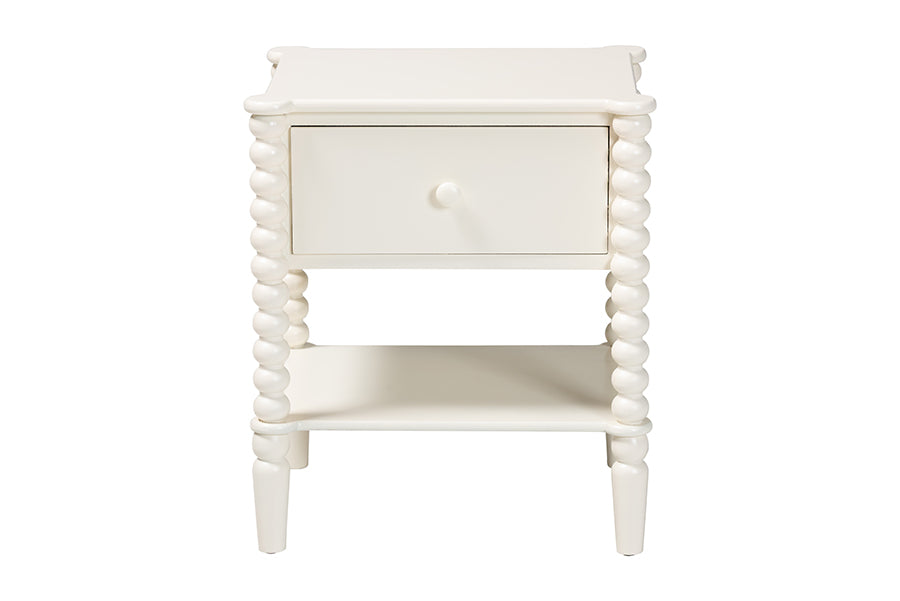 Baxton Studio Rimona End Table with Bobbin Legs - 1-Drawer Accent Table with Spindle Turned Legs and Open Shelf, Cottage Farmhouse Style Side Table for Living Room