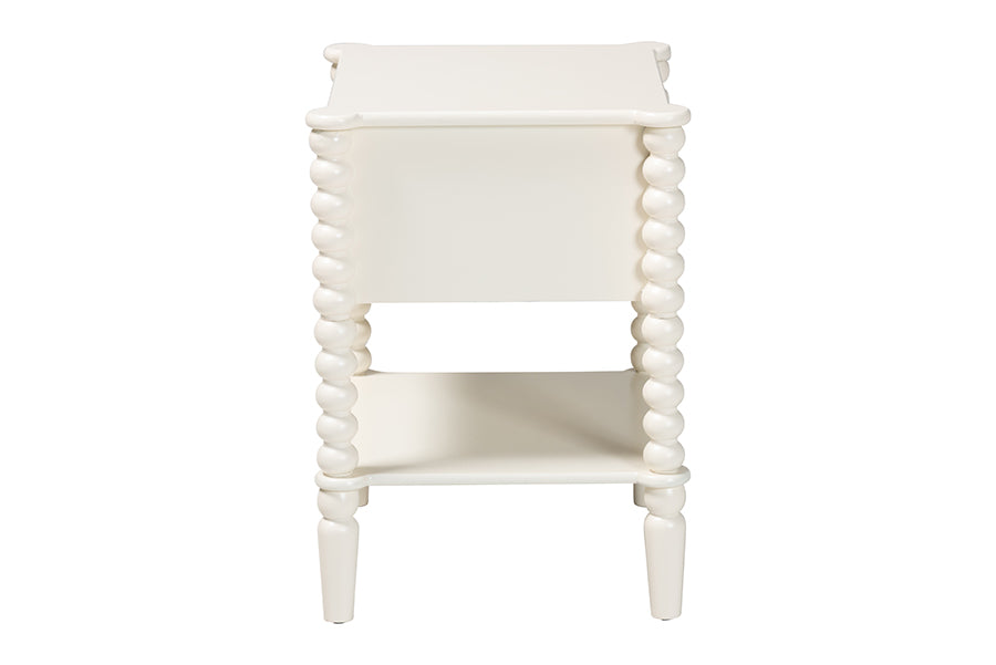 Baxton Studio Rimona End Table with Bobbin Legs - 1-Drawer Accent Table with Spindle Turned Legs and Open Shelf, Cottage Farmhouse Style Side Table for Living Room