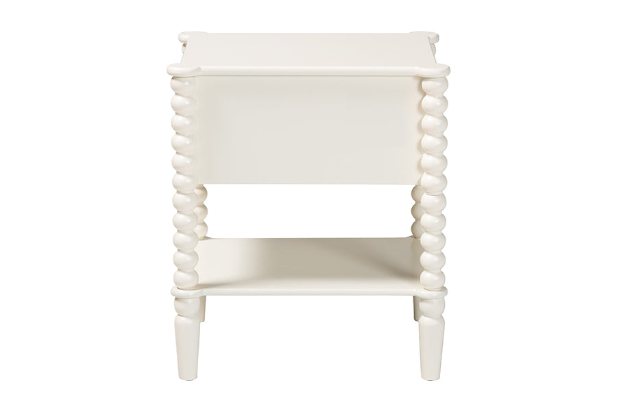 Baxton Studio Rimona End Table with Bobbin Legs - 1-Drawer Accent Table with Spindle Turned Legs and Open Shelf, Cottage Farmhouse Style Side Table for Living Room