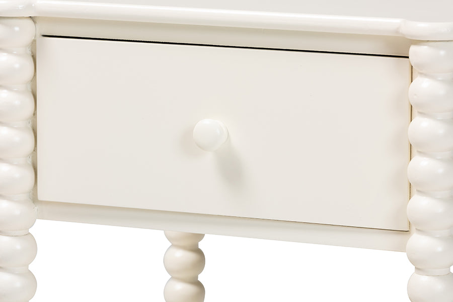 Baxton Studio Rimona End Table with Bobbin Legs - 1-Drawer Accent Table with Spindle Turned Legs and Open Shelf, Cottage Farmhouse Style Side Table for Living Room