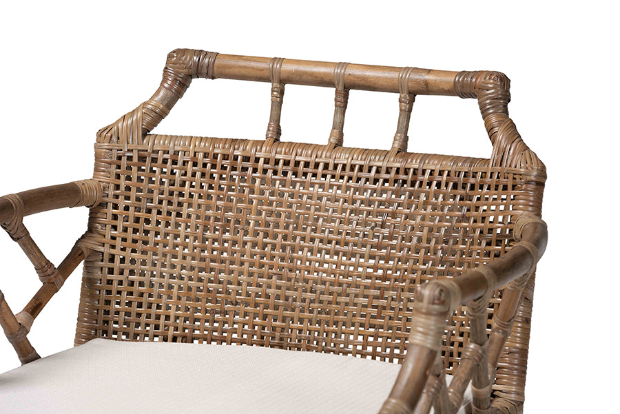 bali & pari Abiel Natural Rattan Counter Stool with Arms and Removable Cushion - Handwoven Wicker Stool with Mahogany Wood Frame, Coastal Boho Seating for Kitchen or Dining Area