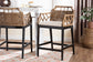 bali & pari Abiel Natural Rattan Counter Stool with Arms and Removable Cushion - Handwoven Wicker Stool with Mahogany Wood Frame, Coastal Boho Seating for Kitchen or Dining Area
