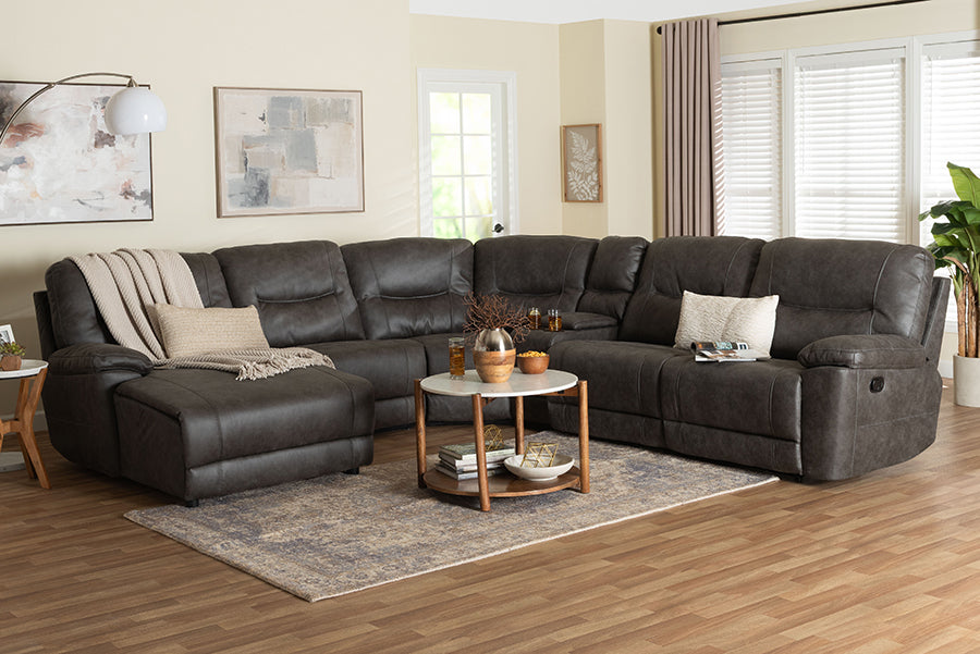 Baxton Studio Mistral 6-Piece Reclining Sectional Sofa with Left-facing Chaise Lounge - Suede Upholstered Modular Sectional with Storage