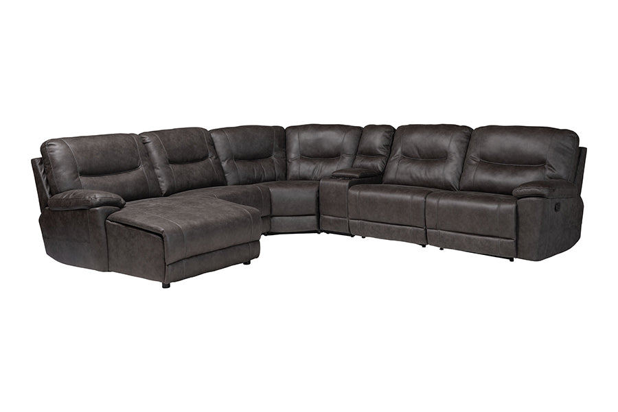 Baxton Studio Mistral 6-Piece Reclining Sectional Sofa with Left-facing Chaise Lounge - Suede Upholstered Modular Sectional with Storage