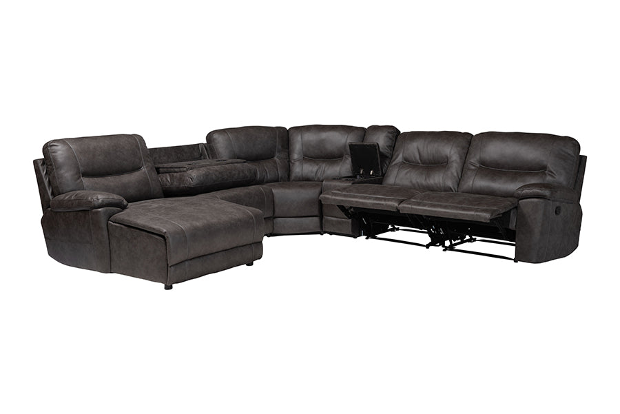 Baxton Studio Mistral 6-Piece Reclining Sectional Sofa with Left-facing Chaise Lounge - Suede Upholstered Modular Sectional with Storage