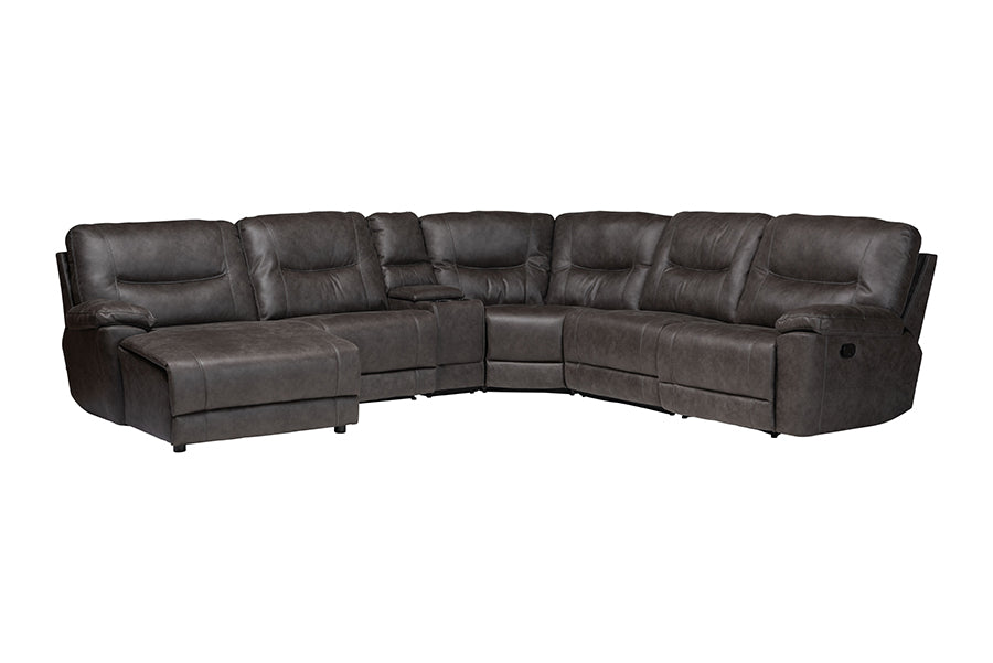 Baxton Studio Mistral 6-Piece Reclining Sectional Sofa with Left-facing Chaise Lounge - Suede Upholstered Modular Sectional with Storage