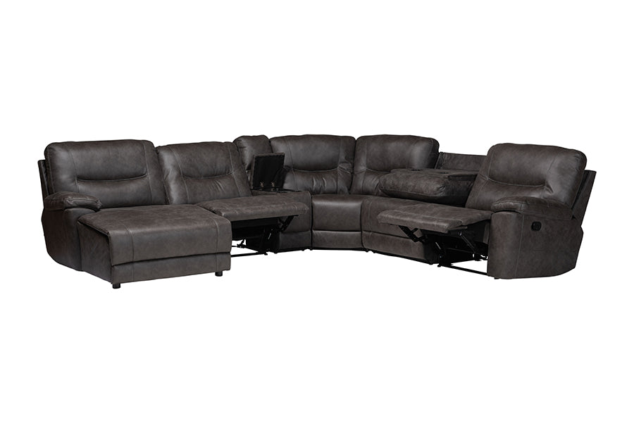 Baxton Studio Mistral 6-Piece Reclining Sectional Sofa with Left-facing Chaise Lounge - Suede Upholstered Modular Sectional with Storage
