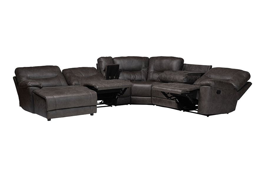 Baxton Studio Mistral 6-Piece Reclining Sectional Sofa with Left-facing Chaise Lounge - Suede Upholstered Modular Sectional with Storage