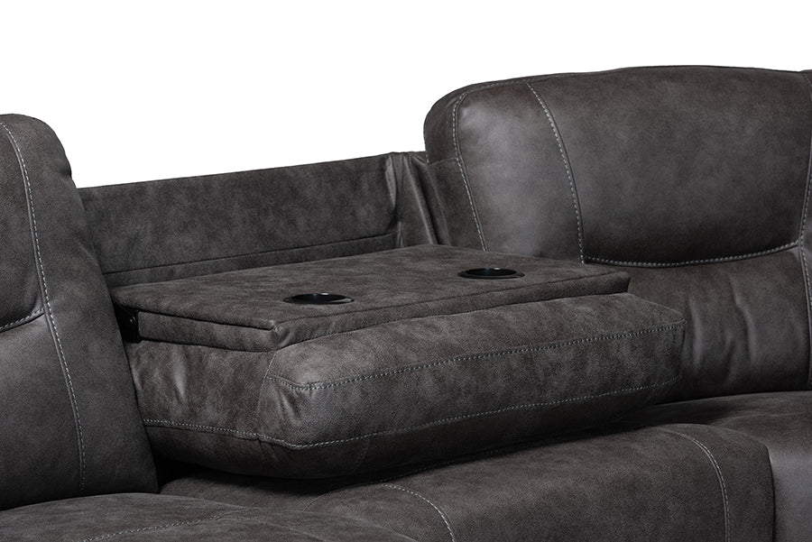 Baxton Studio Mistral 6-Piece Reclining Sectional Sofa with Left-facing Chaise Lounge - Suede Upholstered Modular Sectional with Storage